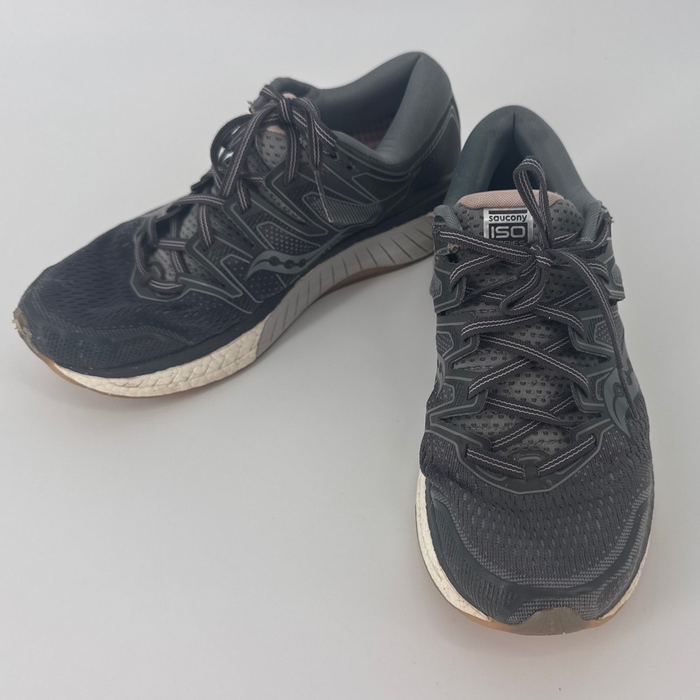Saucony Hurricane ISO 5 Womens Running Shoes 9 Grey Pink EVERUN S10460-2